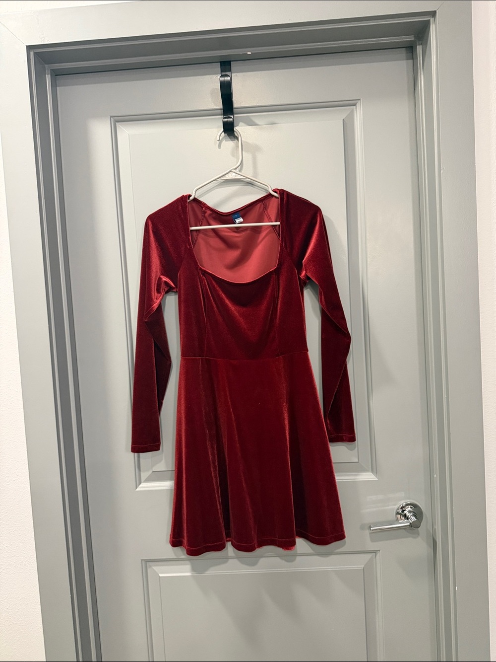 Old Navy Red Velvet Long-Sleeve Skater Dress